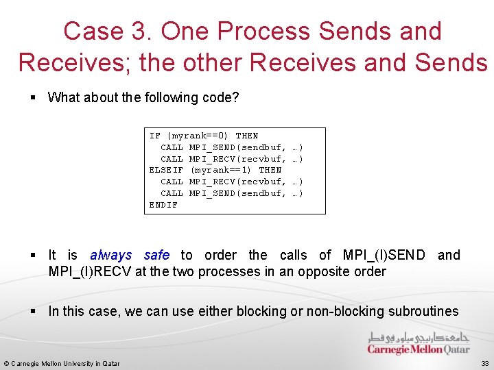 Case 3. One Process Sends and Receives; the other Receives and Sends § What