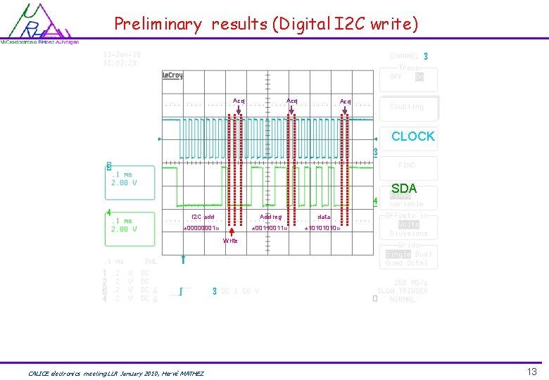Preliminary results (Digital I 2 C write) Acq Acq CLOCK SDA I 2 C