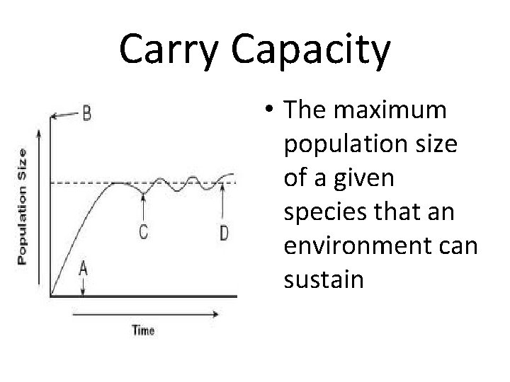 Carry Capacity • The maximum population size of a given species that an environment Carry Capacity • The maximum population size of a given species that an environment