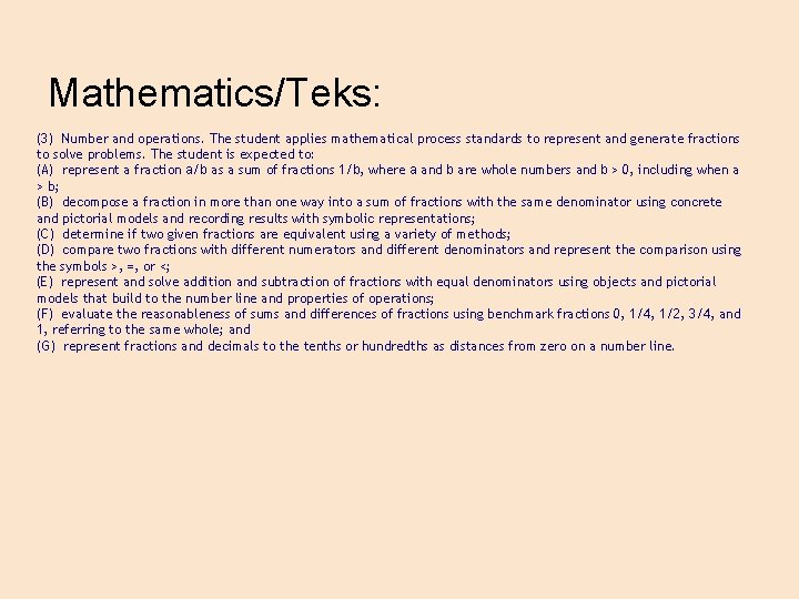 Mathematics/Teks: (3) Number and operations. The student applies mathematical process standards to represent and