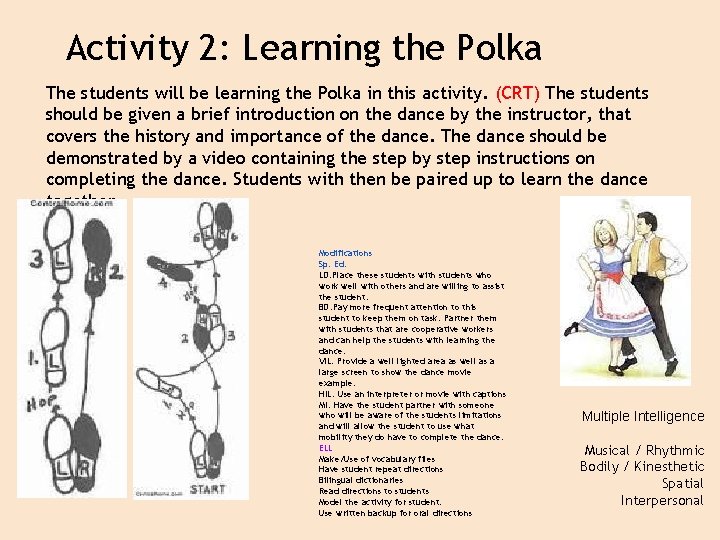 Activity 2: Learning the Polka The students will be learning the Polka in this