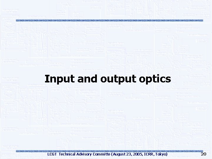 Input and output optics LCGT Technical Advisory Committe (August 23, 2005, ICRR, Tokyo) 20