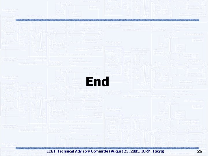 　　　　　　 End LCGT Technical Advisory Committe (August 23, 2005, ICRR, Tokyo) 29 