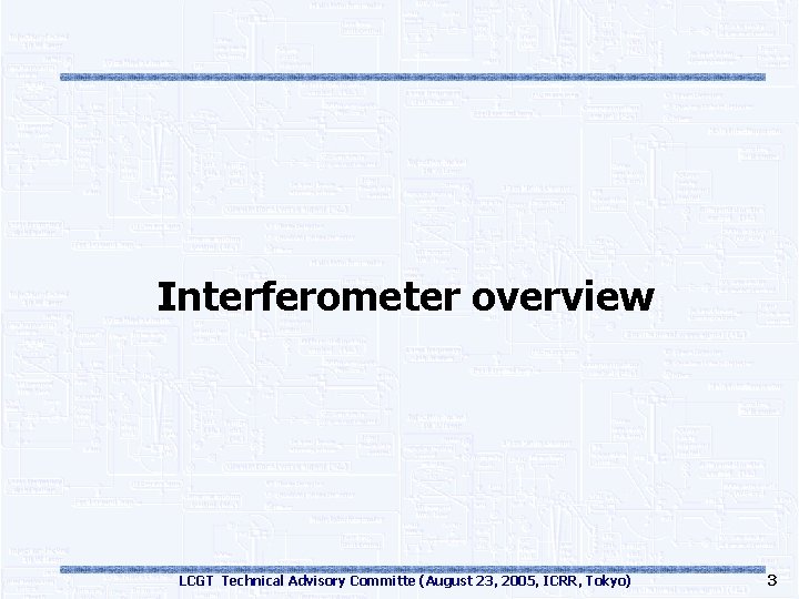 Interferometer overview LCGT Technical Advisory Committe (August 23, 2005, ICRR, Tokyo) 3 