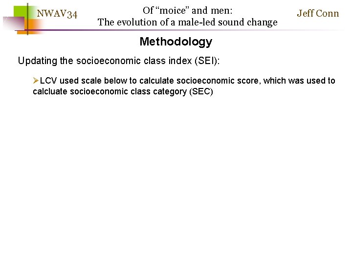 NWAV 34 Of “moice” and men: The evolution of a male-led sound change Jeff