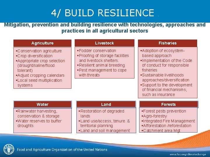 4/ BUILD RESILIENCE. Mitigation, prevention and building resilience with technologies, approaches and practices in