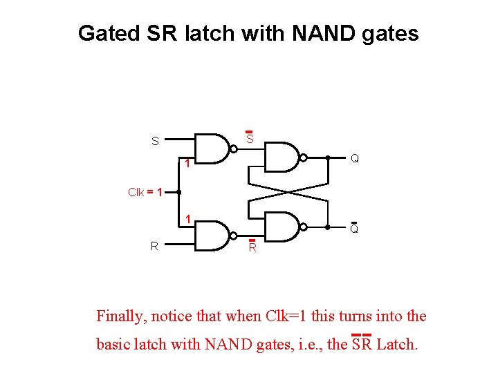Gated SR latch with NAND gates S S Q 1 Clk = 1 1