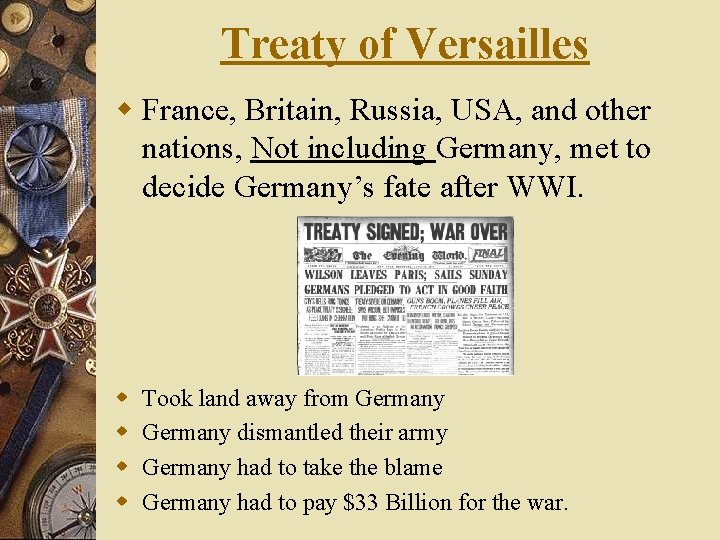 Treaty of Versailles w France, Britain, Russia, USA, and other nations, Not including Germany, Treaty of Versailles w France, Britain, Russia, USA, and other nations, Not including Germany,