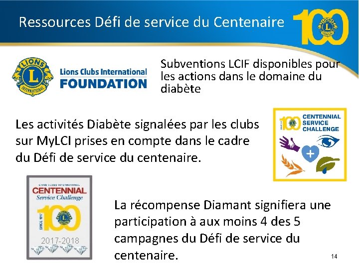 Ressources Défi de service du Centenaire Subventions LCIF disponibles pour les actions dans le