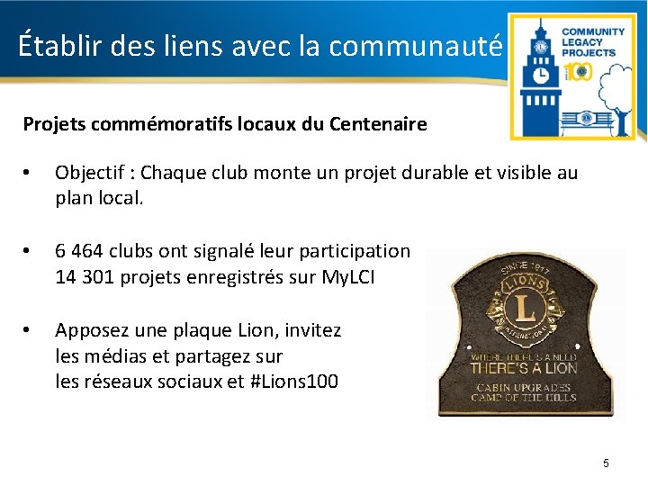 Établir des liens avec la communauté Projets commémoratifs locaux du Centenaire • Objectif :