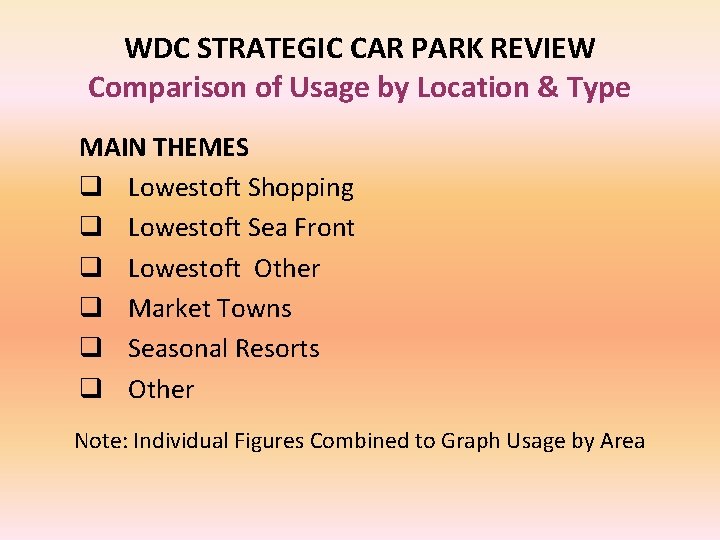 WDC STRATEGIC CAR PARK REVIEW PRESENTATION TO OVERVIEW