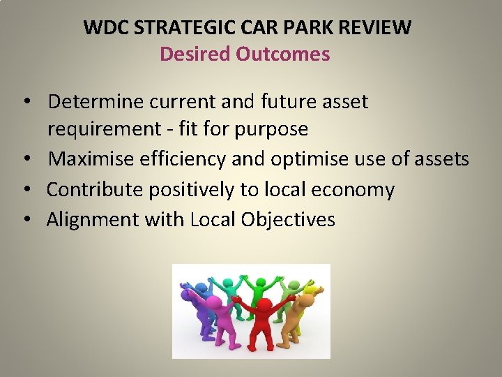  WDC STRATEGIC CAR PARK REVIEW Desired Outcomes • Determine current and future asset