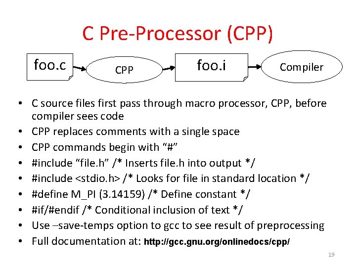 C Pre-Processor (CPP) foo. c CPP foo. i Compiler • C source files first