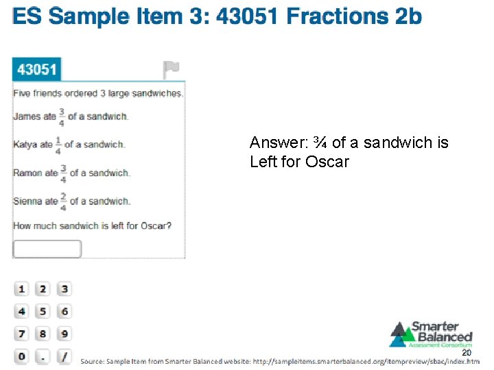 Answer: ¾ of a sandwich is Left for Oscar 