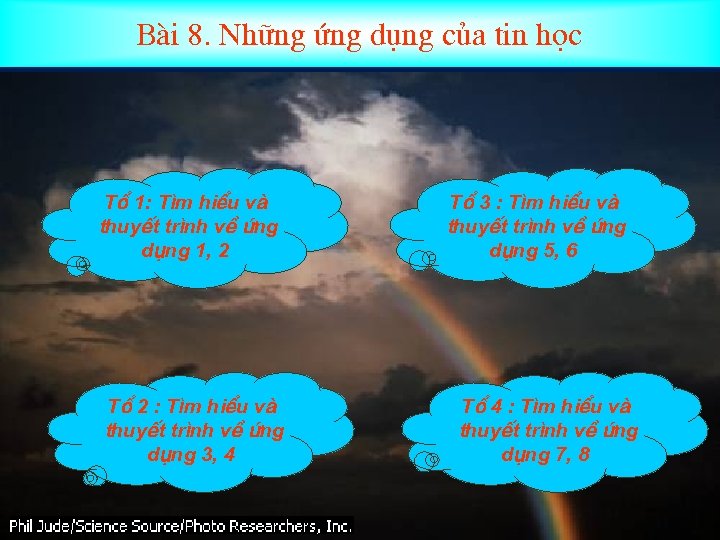 Bµi 8. Nh÷ng øng dông cña tin häc Tæ 1: T×m hiÓu vµ thuyÕt