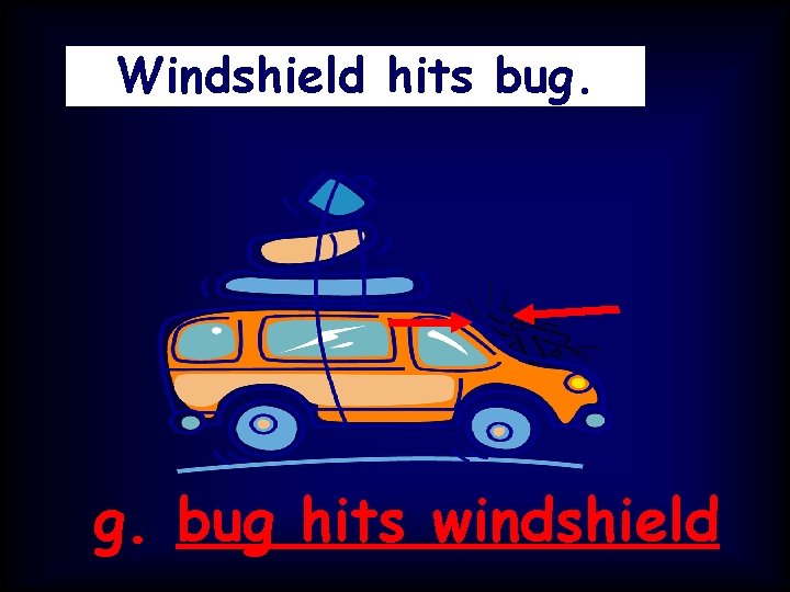 Windshield hits bug. g. bug hits windshield 