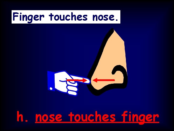 Finger touches nose. h. nose touches finger 