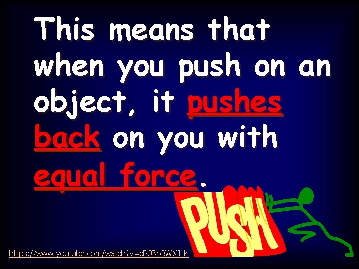 This means that when you push on an object, it pushes back on you