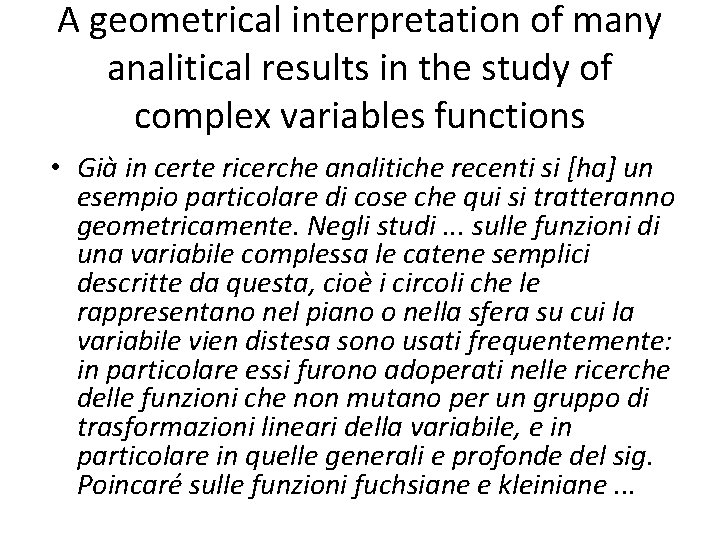 A geometrical interpretation of many analitical results in the study of complex variables functions