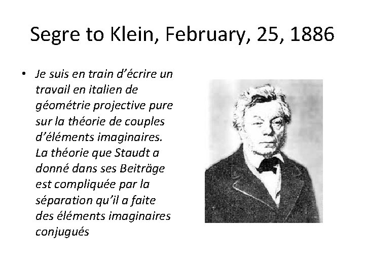 Segre to Klein, February, 25, 1886 • Je suis en train d’écrire un travail