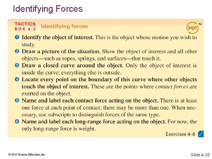 Identifying Forces © 2010 Pearson Education, Inc. Slide 4 -25 