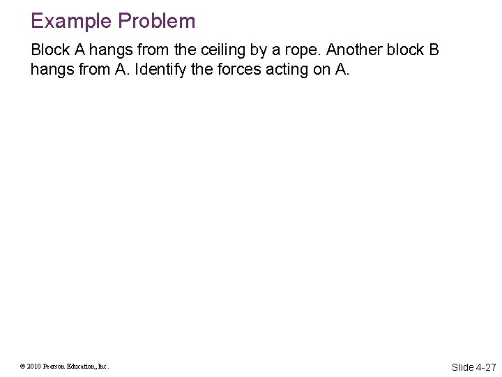 Example Problem Block A hangs from the ceiling by a rope. Another block B