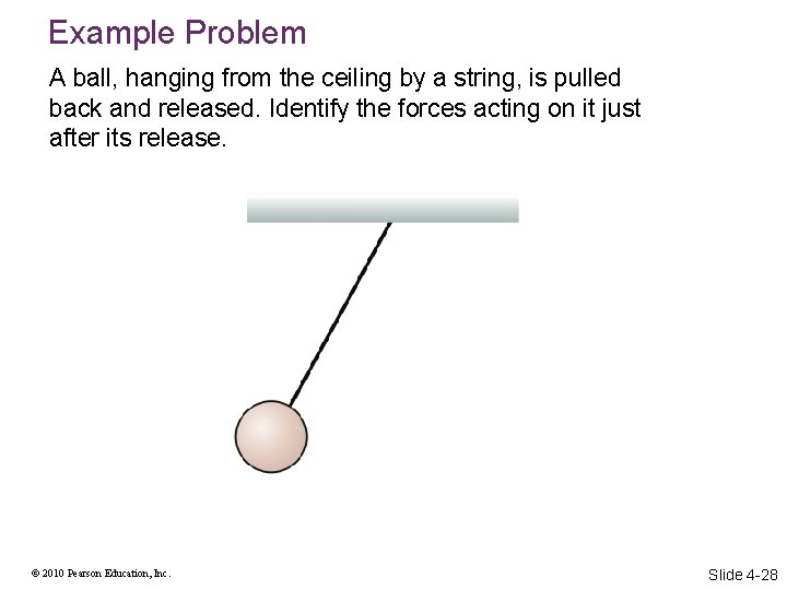 Example Problem A ball, hanging from the ceiling by a string, is pulled back