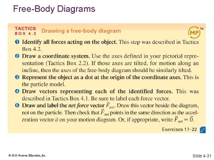 Free-Body Diagrams © 2010 Pearson Education, Inc. Slide 4 -31 