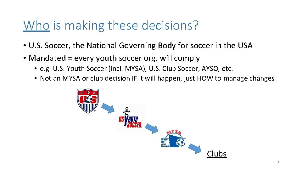 Who is making these decisions? • U. S. Soccer, the National Governing Body for