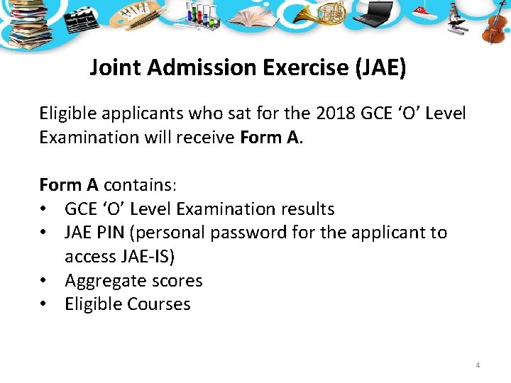 Joint Admission Exercise (JAE) Eligible applicants who sat for the 2018 GCE ‘O’ Level Joint Admission Exercise (JAE) Eligible applicants who sat for the 2018 GCE ‘O’ Level