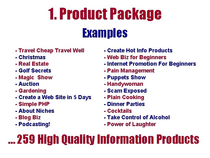 1. Product Package Examples - Travel Cheap Travel Well - Christmas - Real Estate 1. Product Package Examples - Travel Cheap Travel Well - Christmas - Real Estate