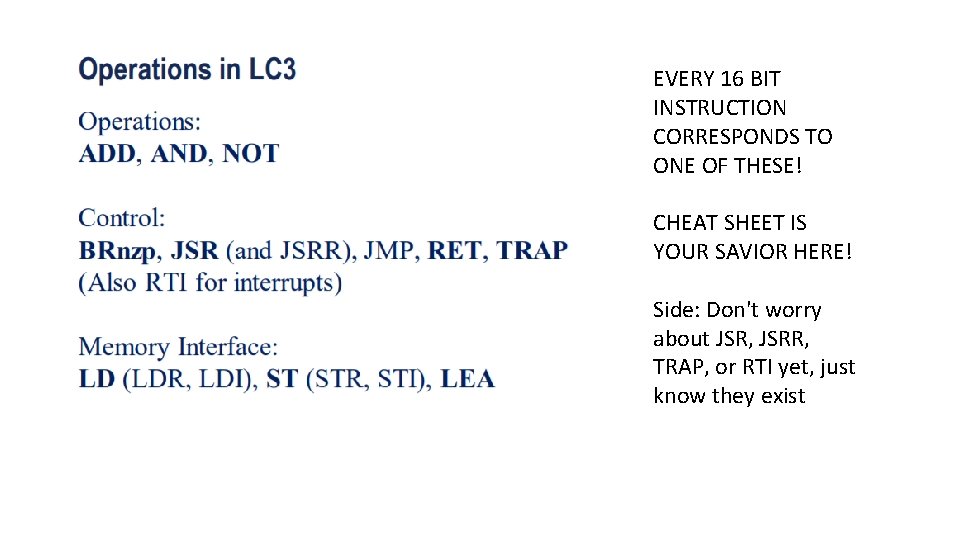 EVERY 16 BIT INSTRUCTION CORRESPONDS TO ONE OF THESE! CHEAT SHEET IS YOUR SAVIOR