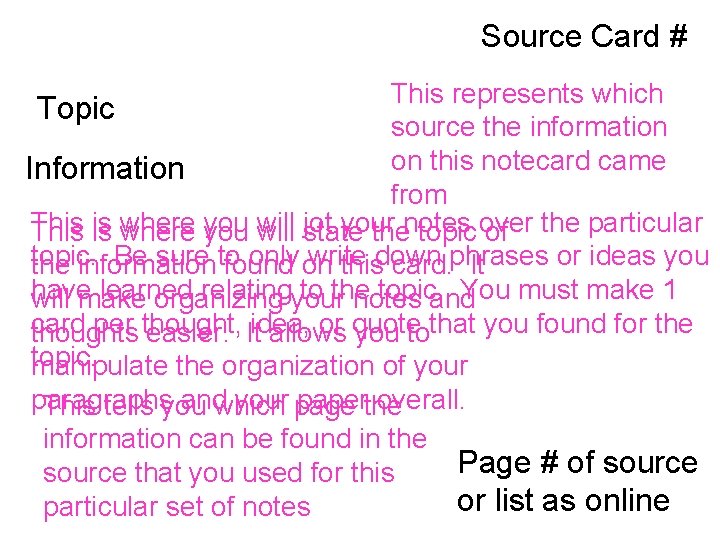 Source Card # This represents which Topic source the information on this notecard came