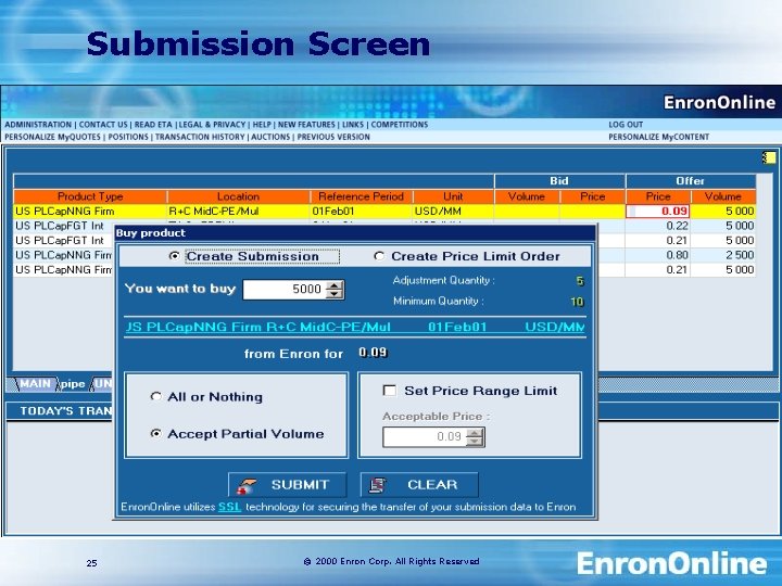 Submission Screen 25 © 2000 Enron Corp. All Rights Reserved 