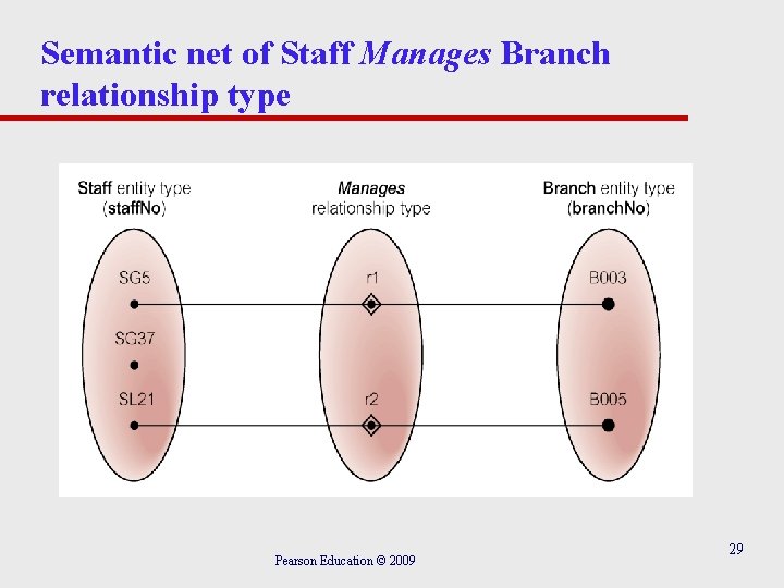 Semantic net of Staff Manages Branch relationship type Pearson Education © 2009 29 