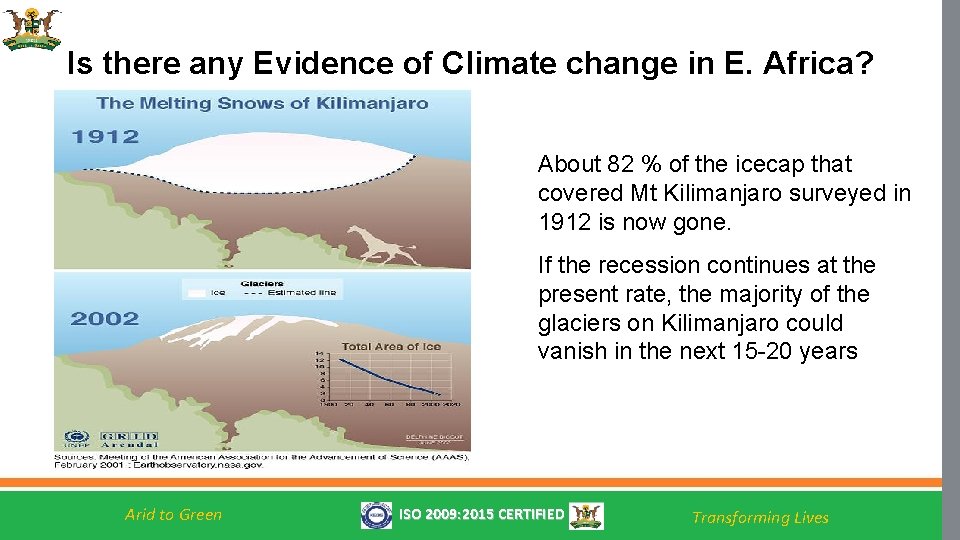 Is there any Evidence of Climate change in E. Africa? About 82 % of