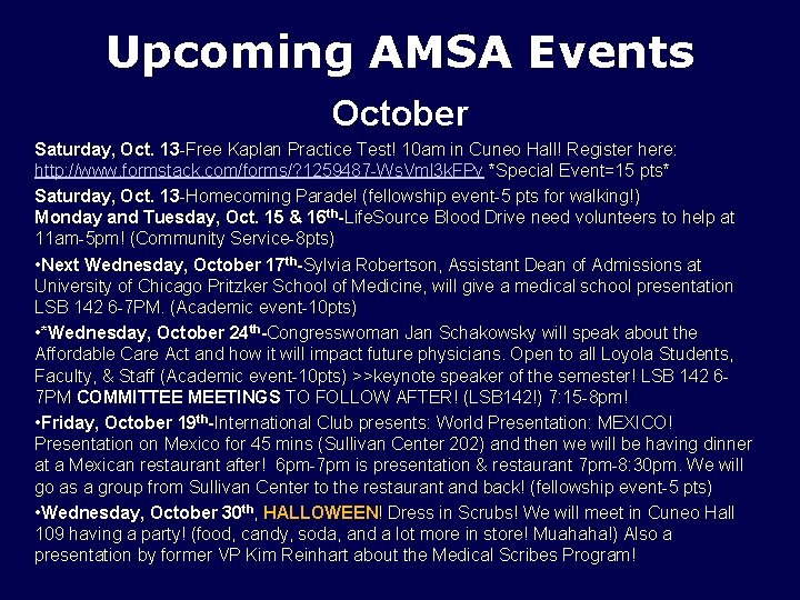 Upcoming AMSA Events October Saturday, Oct. 13 -Free Kaplan Practice Test! 10 am in Upcoming AMSA Events October Saturday, Oct. 13 -Free Kaplan Practice Test! 10 am in