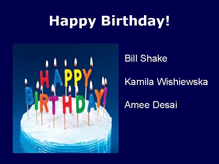 Happy Birthday! Bill Shake Kamila Wishiewska Amee Desai Happy Birthday! Bill Shake Kamila Wishiewska Amee Desai