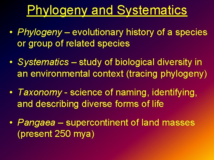 Phylogeny and Systematics • Phylogeny – evolutionary history of a species or group of