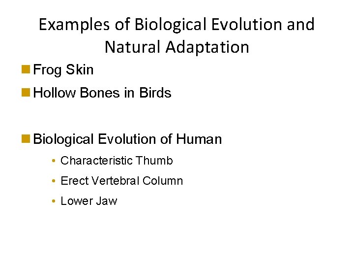 Examples of Biological Evolution and Natural Adaptation Frog Skin Hollow Bones in Birds Biological