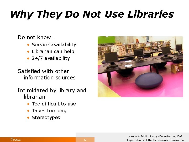 Why They Do Not Use Libraries Do not know… • Service availability • Librarian