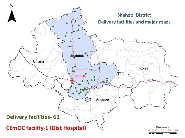 Shahdol District: Delivery facilities and major roads Delivery facilities- 63 CEm. OC facility-1 (Dist Shahdol District: Delivery facilities and major roads Delivery facilities- 63 CEm. OC facility-1 (Dist