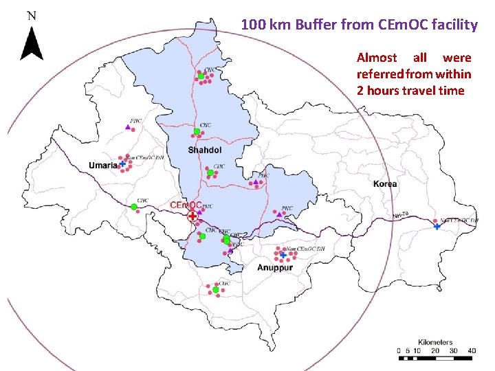 100 km Buffer from CEm. OC facility Almost all were referred from within 2 100 km Buffer from CEm. OC facility Almost all were referred from within 2