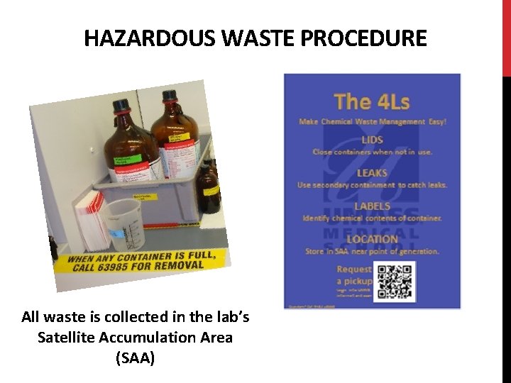 HAZARDOUS WASTE PROCEDURE All waste is collected in the lab’s Satellite Accumulation Area (SAA)