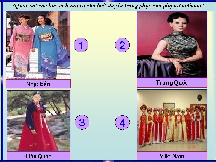 ? Quan s¸t c¸c bøc ¶nh sau vµ cho biÕt ®©y lµ trang phôc