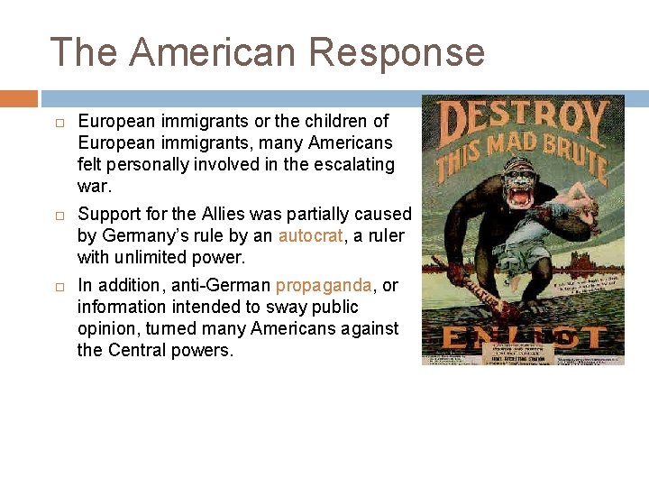 The American Response European immigrants or the children of European immigrants, many Americans felt The American Response European immigrants or the children of European immigrants, many Americans felt