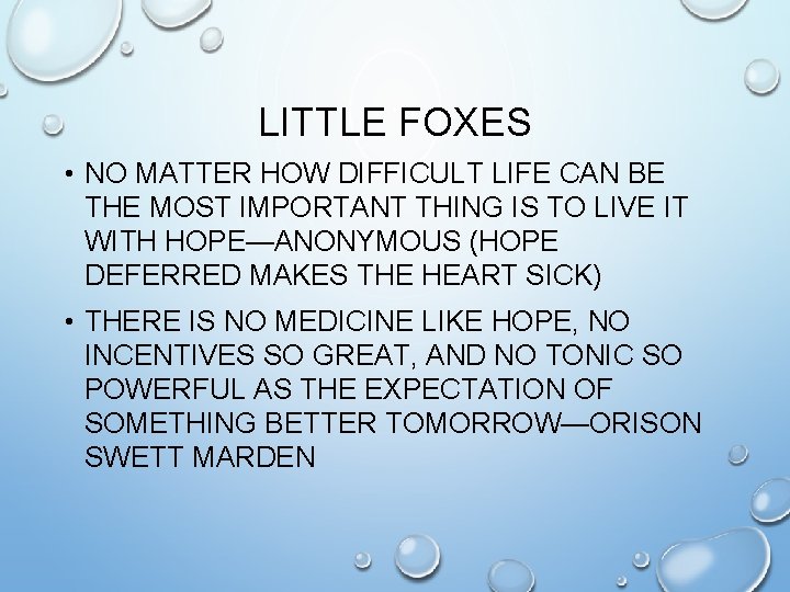LITTLE FOXES • NO MATTER HOW DIFFICULT LIFE CAN BE THE MOST IMPORTANT THING