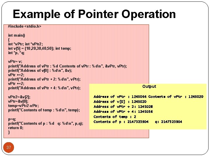 Example of Pointer Operation #include <stdio. h> int main() { int *v. Ptr; int