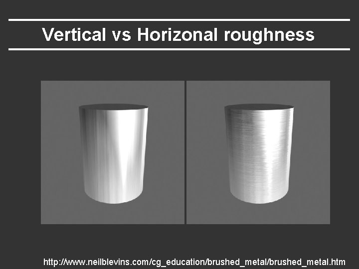 Vertical vs Horizonal roughness http: //www. neilblevins. com/cg_education/brushed_metal. htm 
