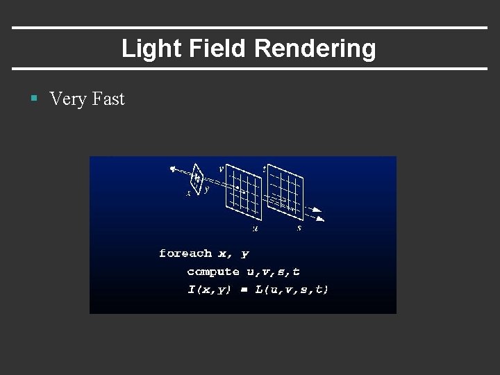 Light Field Rendering § Very Fast 